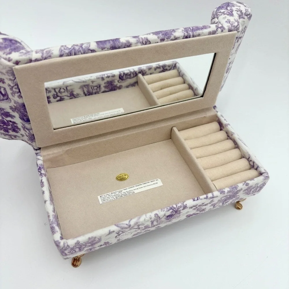Heart Shaped Jewelry Box Storage Organizer Purple Toile Sofa Couch